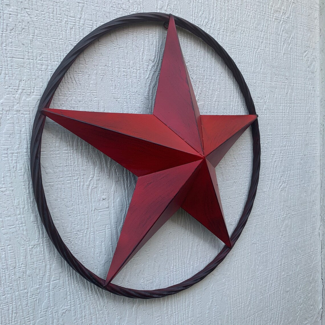ITEM#EH10629 RED DISTRESSED BARN STAR 3" TO 96" METAL LONE STAR TWISTED ROPE RING WESTERN HOME DECOR HANDMADE NEW