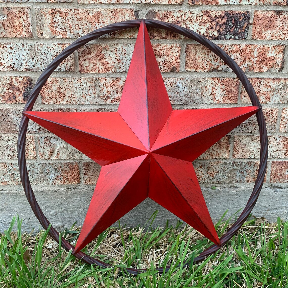 ITEM#EH10629 RED DISTRESSED BARN STAR 3" TO 96" METAL LONE STAR TWISTED ROPE RING WESTERN HOME DECOR HANDMADE NEW