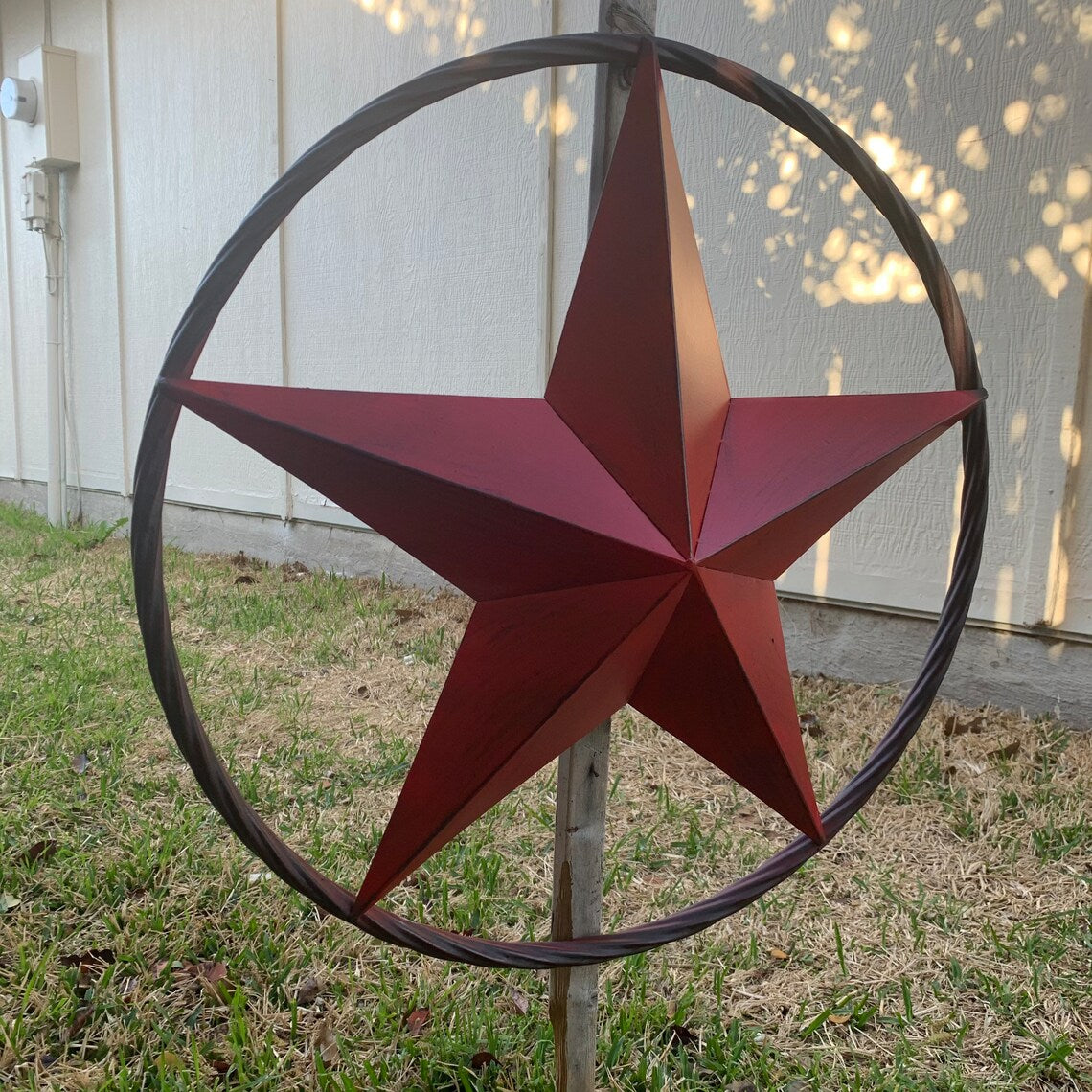 ITEM#EH10629 RED DISTRESSED BARN STAR 3" TO 96" METAL LONE STAR TWISTED ROPE RING WESTERN HOME DECOR HANDMADE NEW