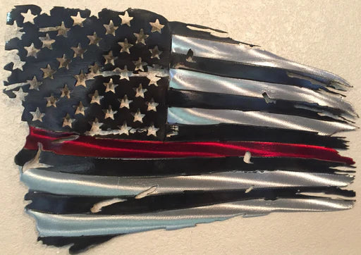 RED LINE TATTERED FLAG CUSTOM VINTAGE CRAFT TEAM WALL ART WESTERN HOME DECOR HANDMADE
