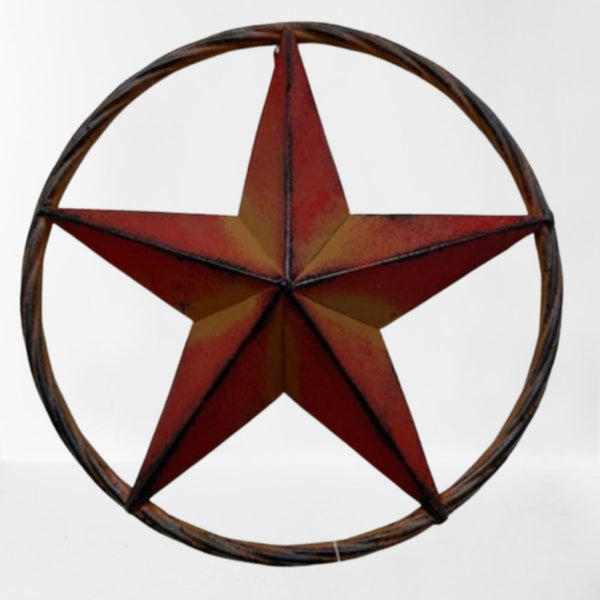 16",12" RED DISTRESSED BARN METAL LONE STAR TWISTED ROPE RING WESTERN HOME DECOR HANDMADE NEW #EH10623