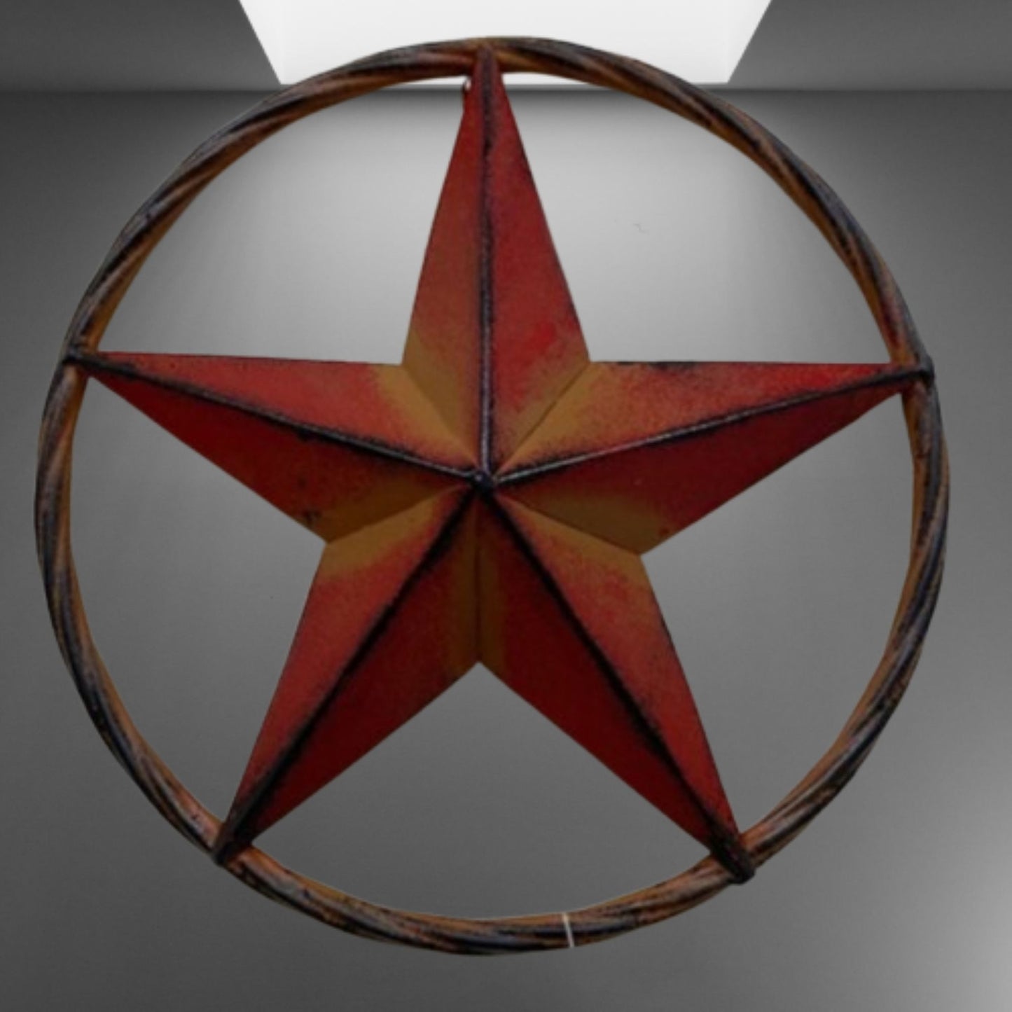 16",12" RED DISTRESSED BARN METAL LONE STAR TWISTED ROPE RING WESTERN HOME DECOR HANDMADE NEW #EH10623