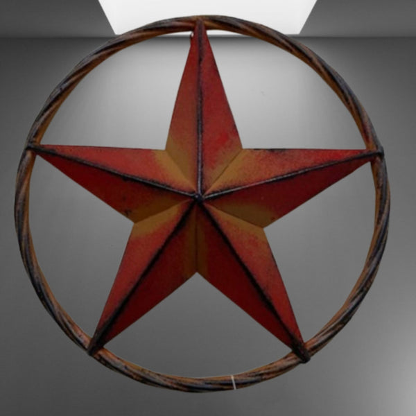 16",12" RED DISTRESSED BARN METAL LONE STAR TWISTED ROPE RING WESTERN HOME DECOR HANDMADE NEW #EH10623