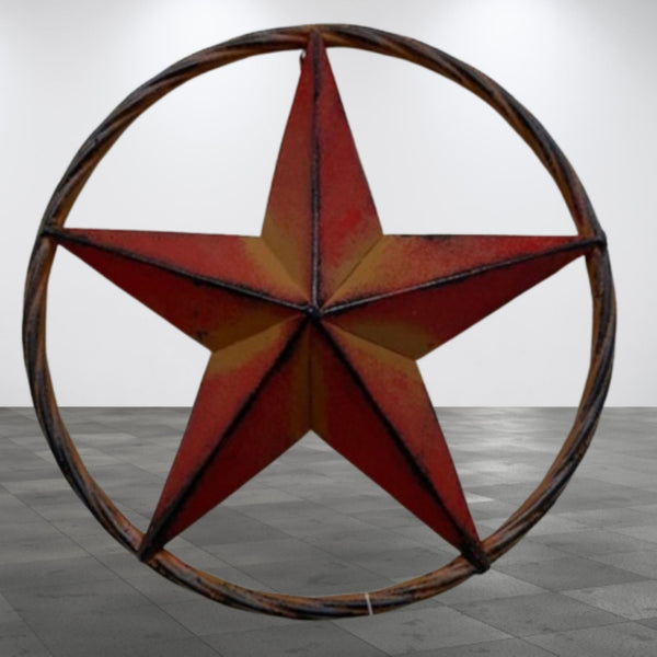 16",12" RED DISTRESSED BARN METAL LONE STAR TWISTED ROPE RING WESTERN HOME DECOR HANDMADE NEW #EH10623