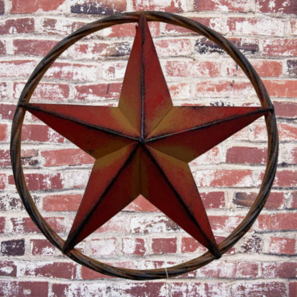 16",12" RED DISTRESSED BARN METAL LONE STAR TWISTED ROPE RING WESTERN HOME DECOR HANDMADE NEW #EH10623
