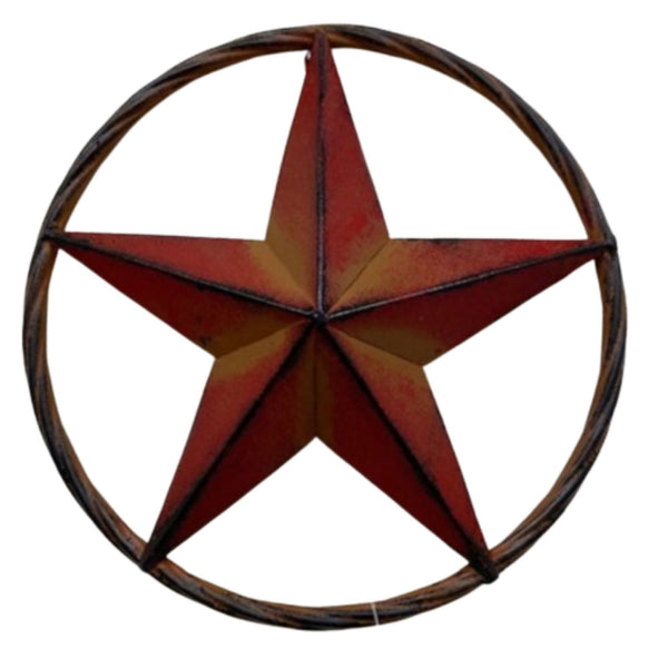 16",12" RED DISTRESSED BARN METAL LONE STAR TWISTED ROPE RING WESTERN HOME DECOR HANDMADE NEW #EH10623