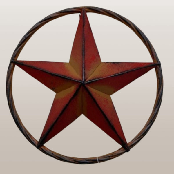 16",12" RED DISTRESSED BARN METAL LONE STAR TWISTED ROPE RING WESTERN HOME DECOR HANDMADE NEW #EH10623
