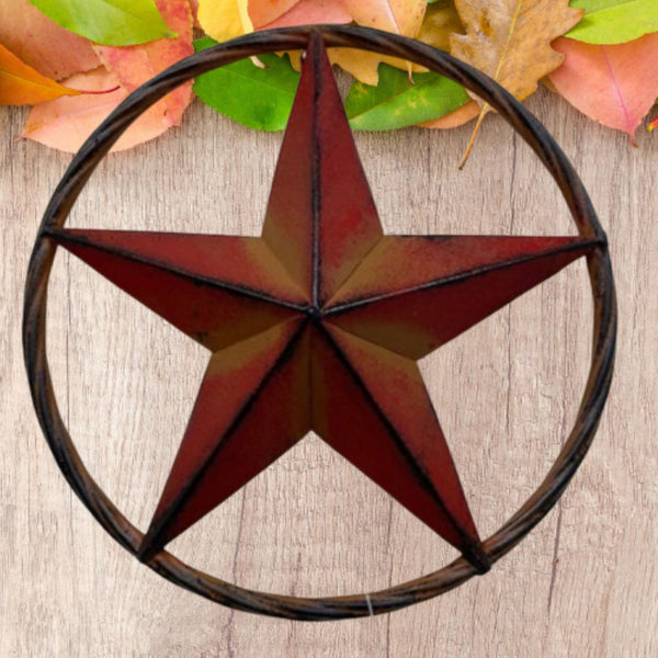16",12" RED DISTRESSED BARN METAL LONE STAR TWISTED ROPE RING WESTERN HOME DECOR HANDMADE NEW #EH10623