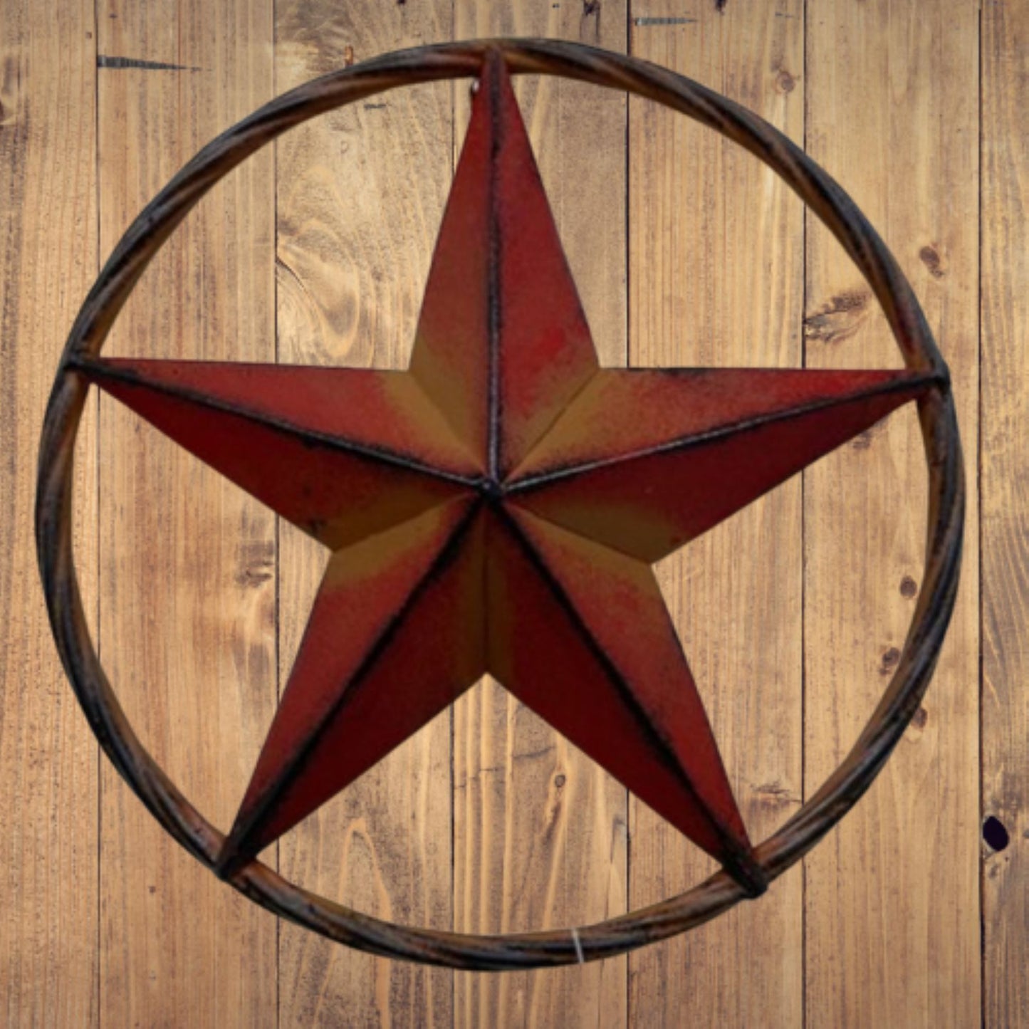 16",12" RED DISTRESSED BARN METAL LONE STAR TWISTED ROPE RING WESTERN HOME DECOR HANDMADE NEW #EH10623
