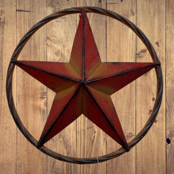 16",12" RED DISTRESSED BARN METAL LONE STAR TWISTED ROPE RING WESTERN HOME DECOR HANDMADE NEW #EH10623