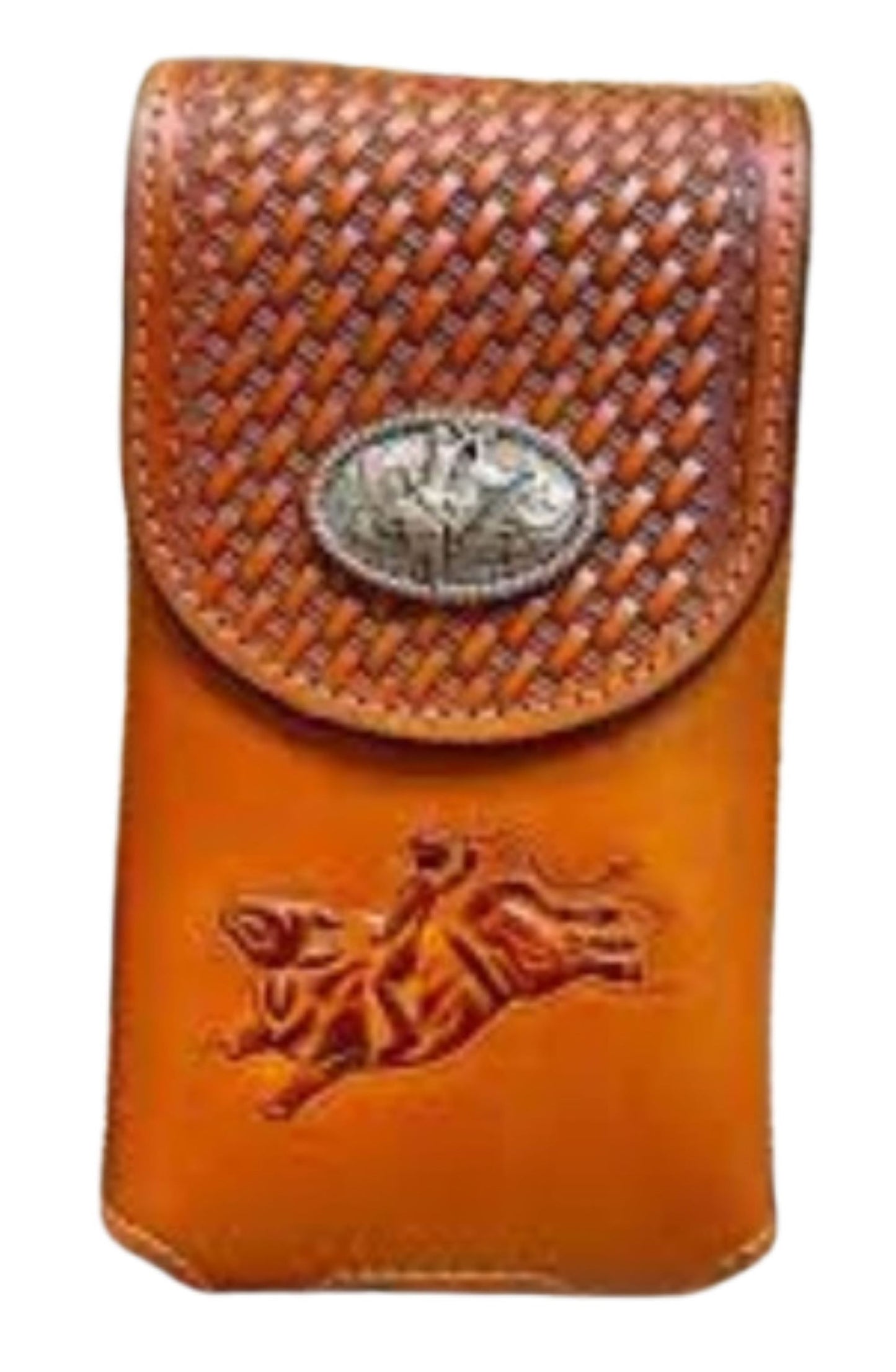 7" RODEO BULL RIDER LEATHER POUCH EXTRA LARGE  BELT LOOP HOLSTER CELL PHONE CASE UNIVERSAL OVERSIZE HANDMADE #EH12966