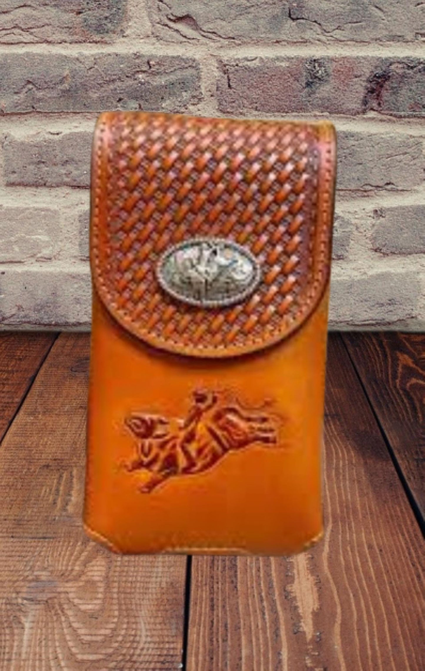 7" RODEO BULL RIDER LEATHER POUCH EXTRA LARGE  BELT LOOP HOLSTER CELL PHONE CASE UNIVERSAL OVERSIZE HANDMADE #EH13220