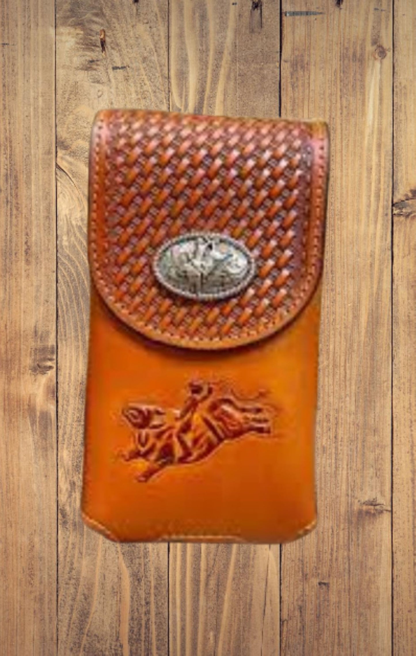 7" RODEO BULL RIDER LEATHER POUCH EXTRA LARGE  BELT LOOP HOLSTER CELL PHONE CASE UNIVERSAL OVERSIZE HANDMADE #EH13220
