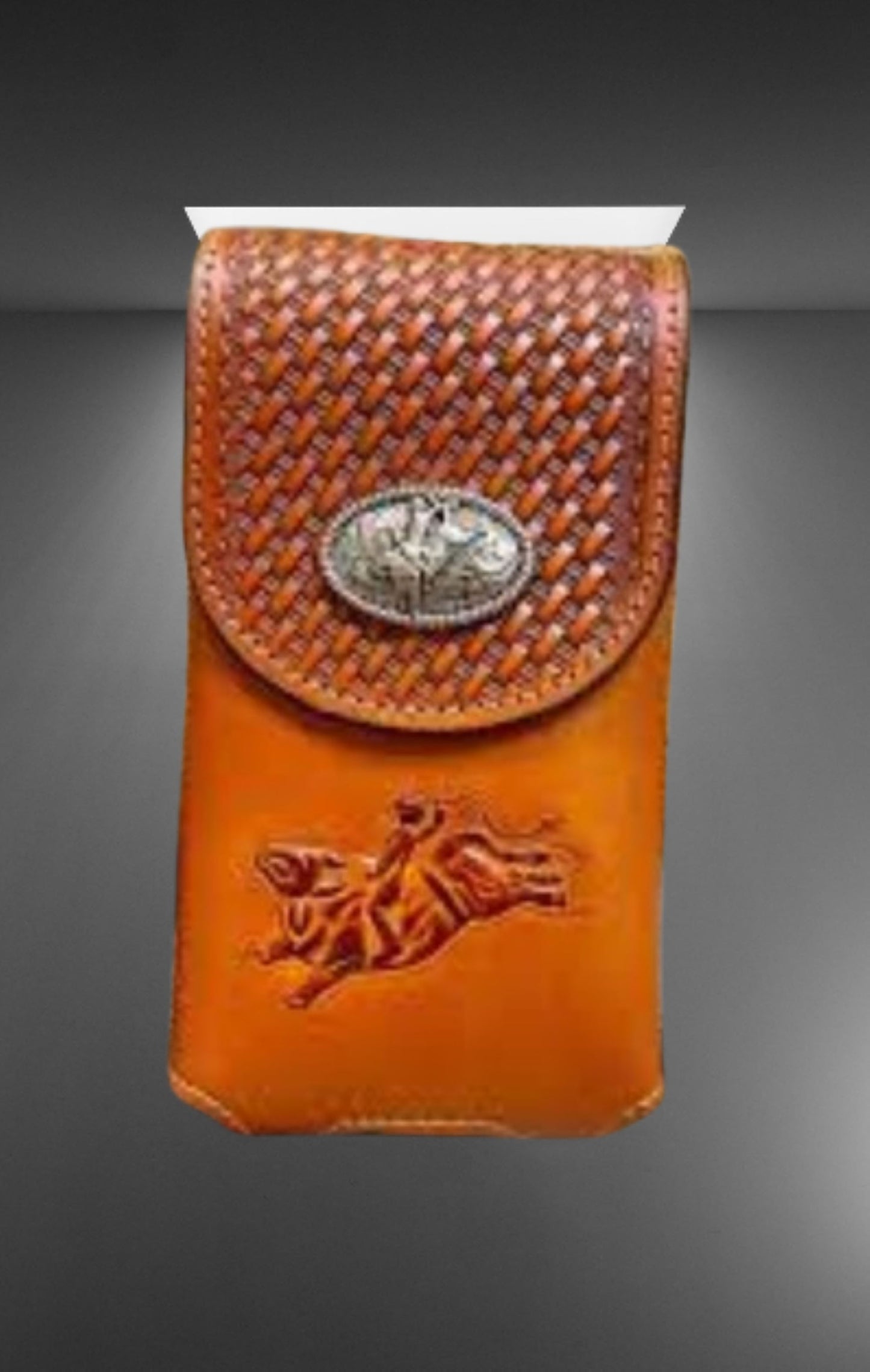 7" RODEO BULL RIDER LEATHER POUCH EXTRA LARGE  BELT LOOP HOLSTER CELL PHONE CASE UNIVERSAL OVERSIZE HANDMADE #EH12966