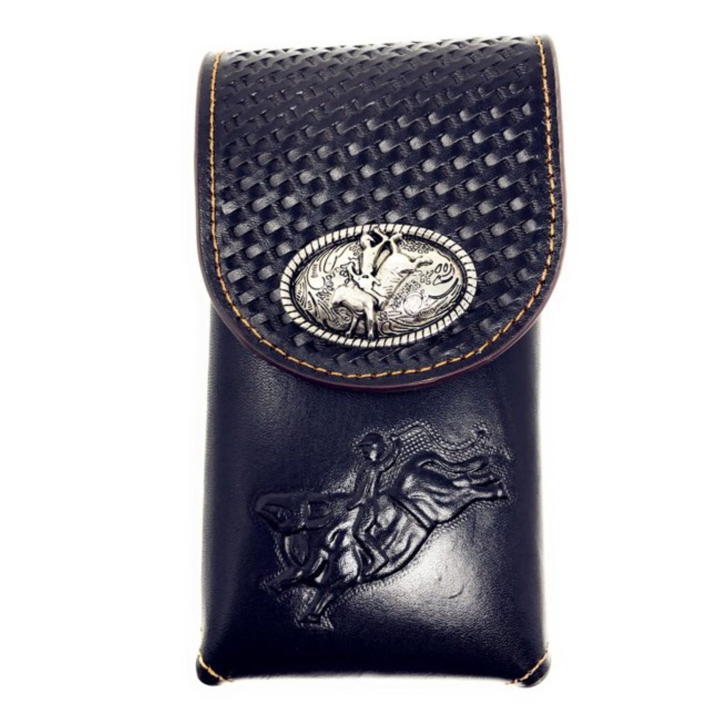 7" RODEO BULL RIDER BLACK LEATHER POUCH EXTRA LARGE  BELT LOOP HOLSTER CELL PHONE CASE UNIVERSAL OVERSIZE HANDMADE #EH12967