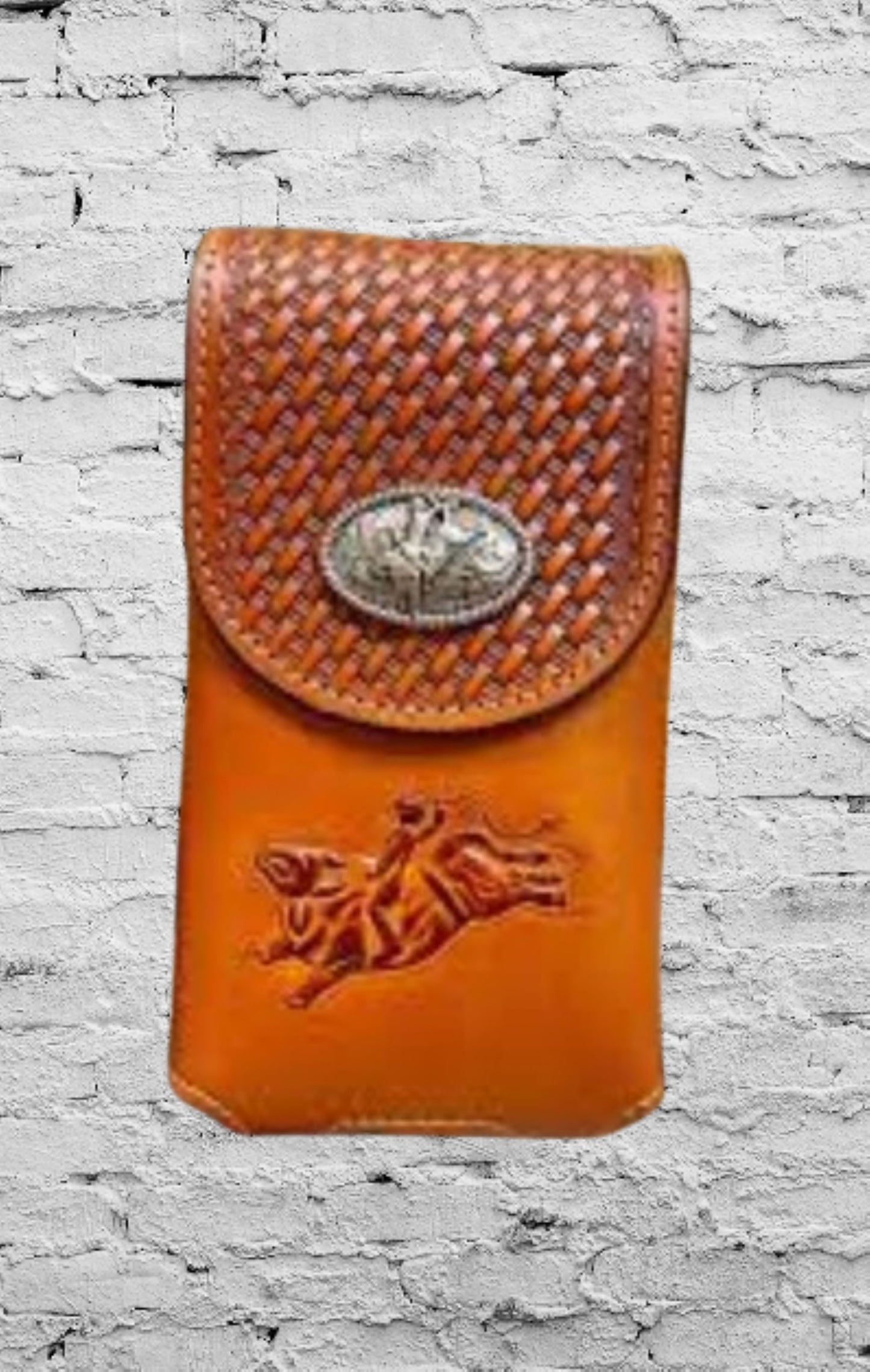 7" RODEO BULL RIDER LEATHER POUCH EXTRA LARGE  BELT LOOP HOLSTER CELL PHONE CASE UNIVERSAL OVERSIZE HANDMADE #EH13220