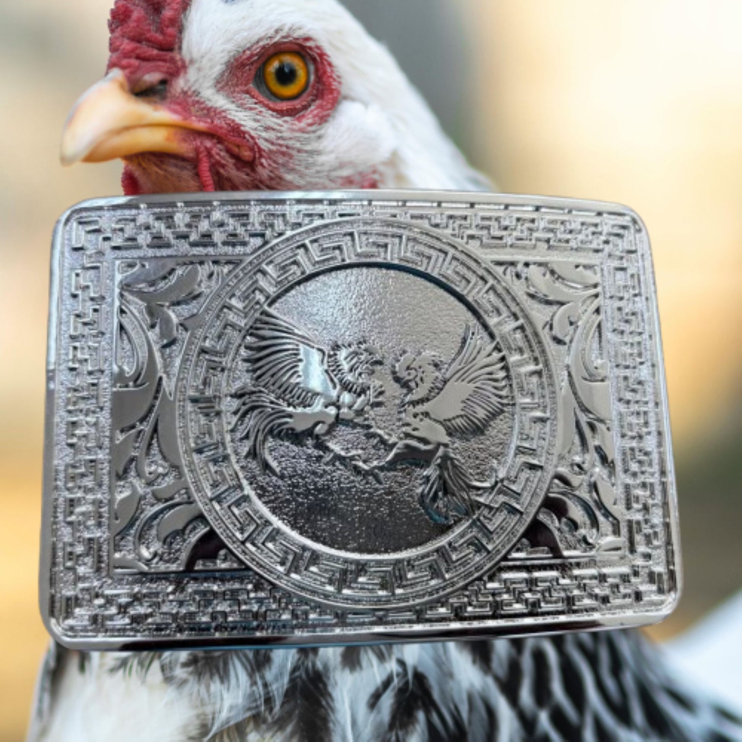 COCK FIGHTING ROOSTER BELT BUCKLE SILVER WESTERN METAL BUCKLE FASHION ART 4.5" X 3.5"  #EH13233