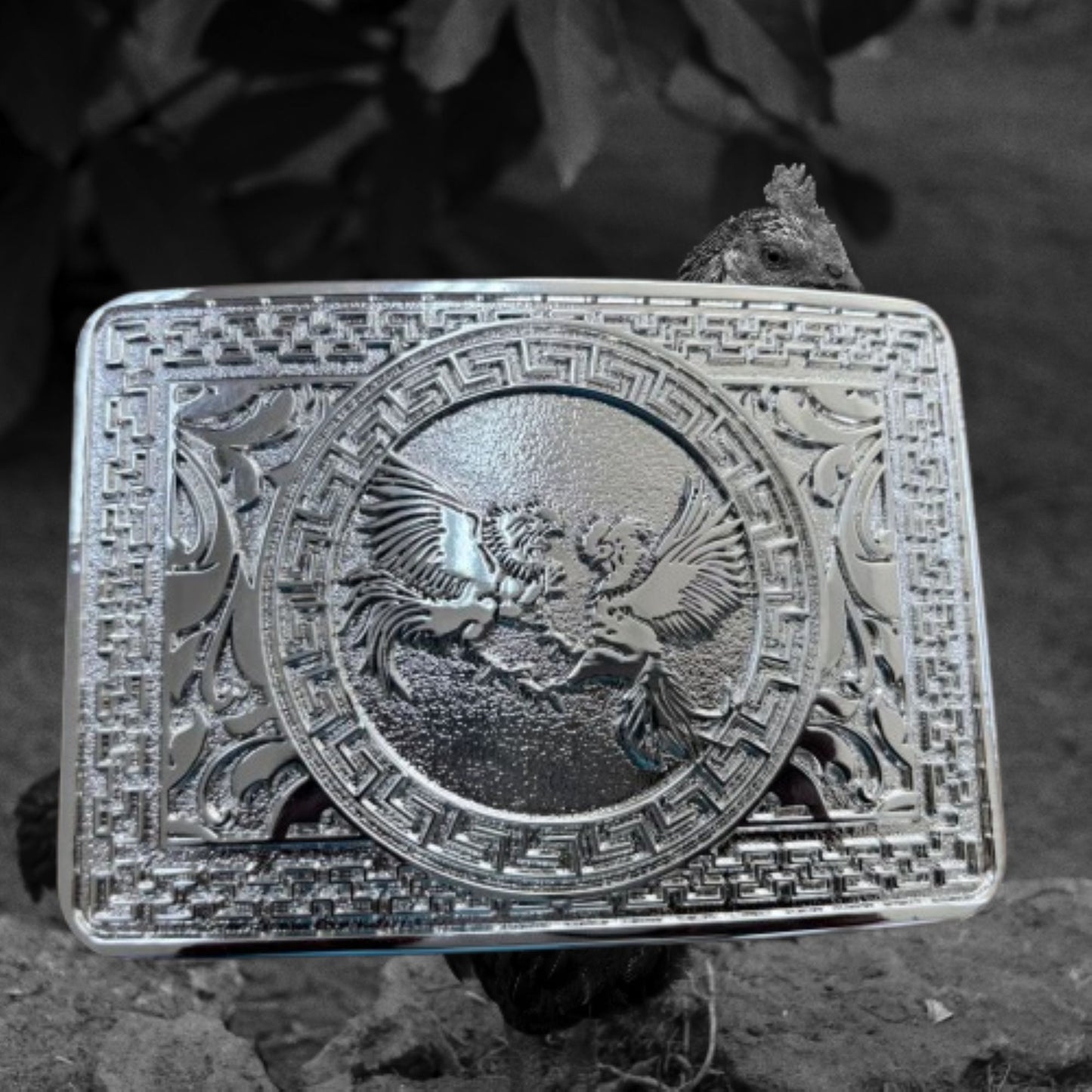 COCK FIGHTING ROOSTER BELT BUCKLE SILVER WESTERN METAL BUCKLE FASHION ART 4.5" X 3.5"  #EH13233