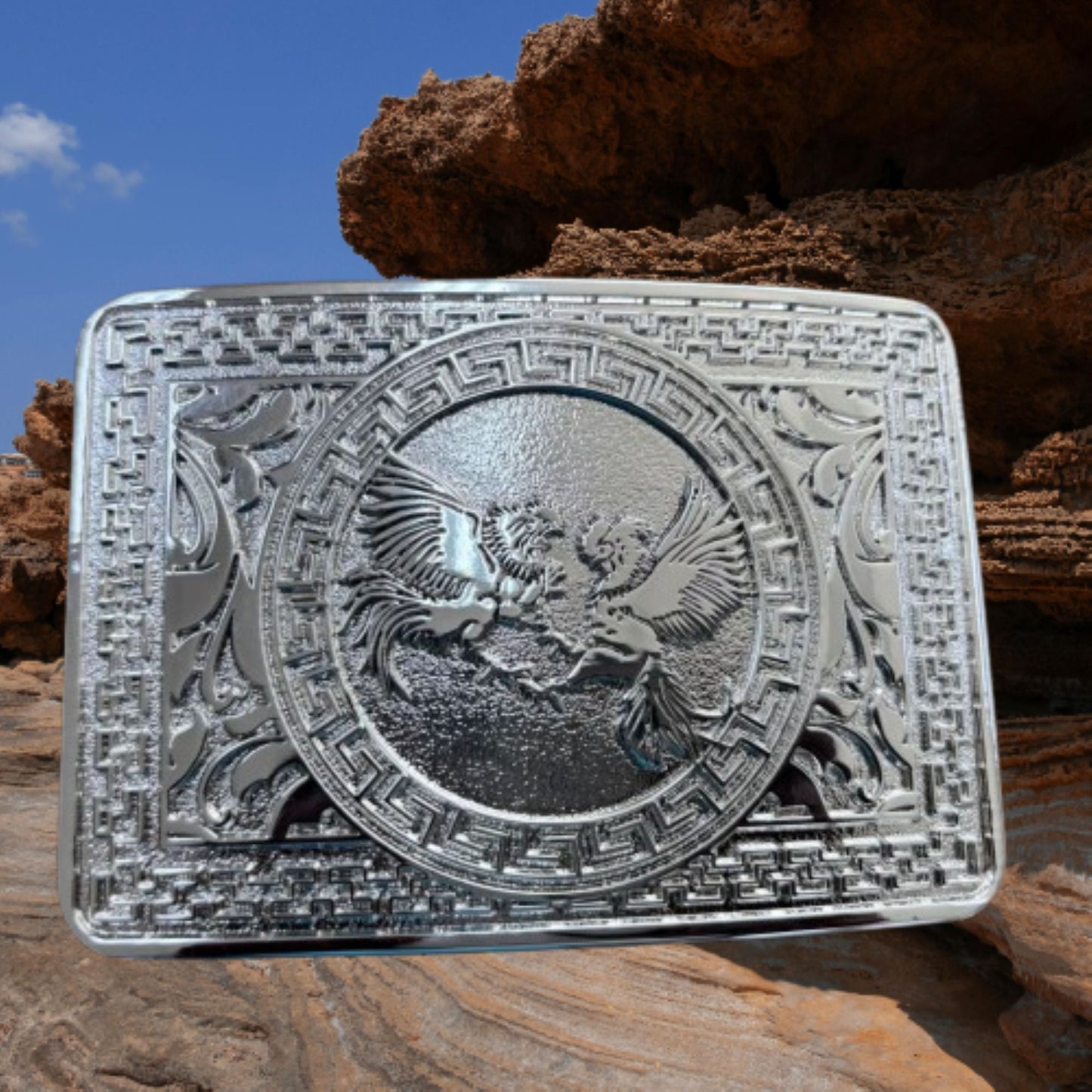 COCK FIGHTING ROOSTER BELT BUCKLE SILVER WESTERN METAL BUCKLE FASHION ART 4.5" X 3.5"  #EH13233
