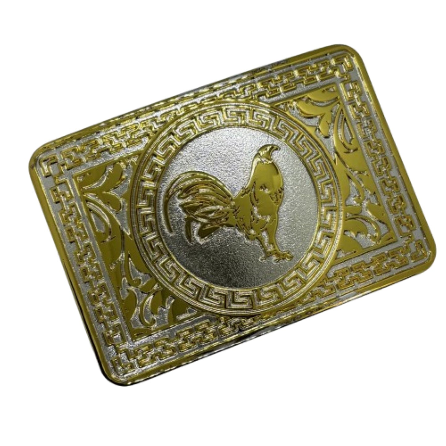 ROOSTER BELT BUCKLE GOLD WHITE WESTERN METAL BUCKLE FASHION ART 4.5" X 3.5"  #EH13237
