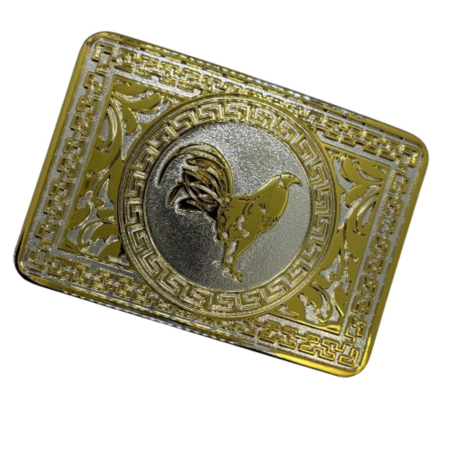 ROOSTER BELT BUCKLE GOLD WHITE WESTERN METAL BUCKLE FASHION ART 4.5" X 3.5"  #EH13237