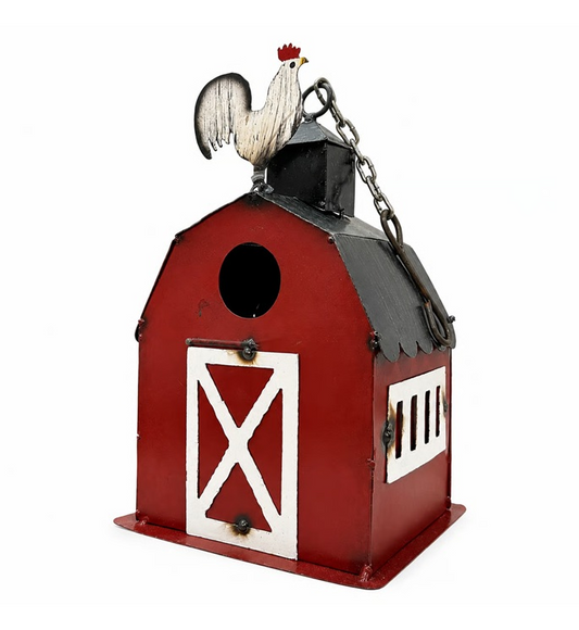 ROOSTER BARN BIRDHOUSE 13"H RED METAL WESTERN HOME DECOR HANDMADE #EH13584