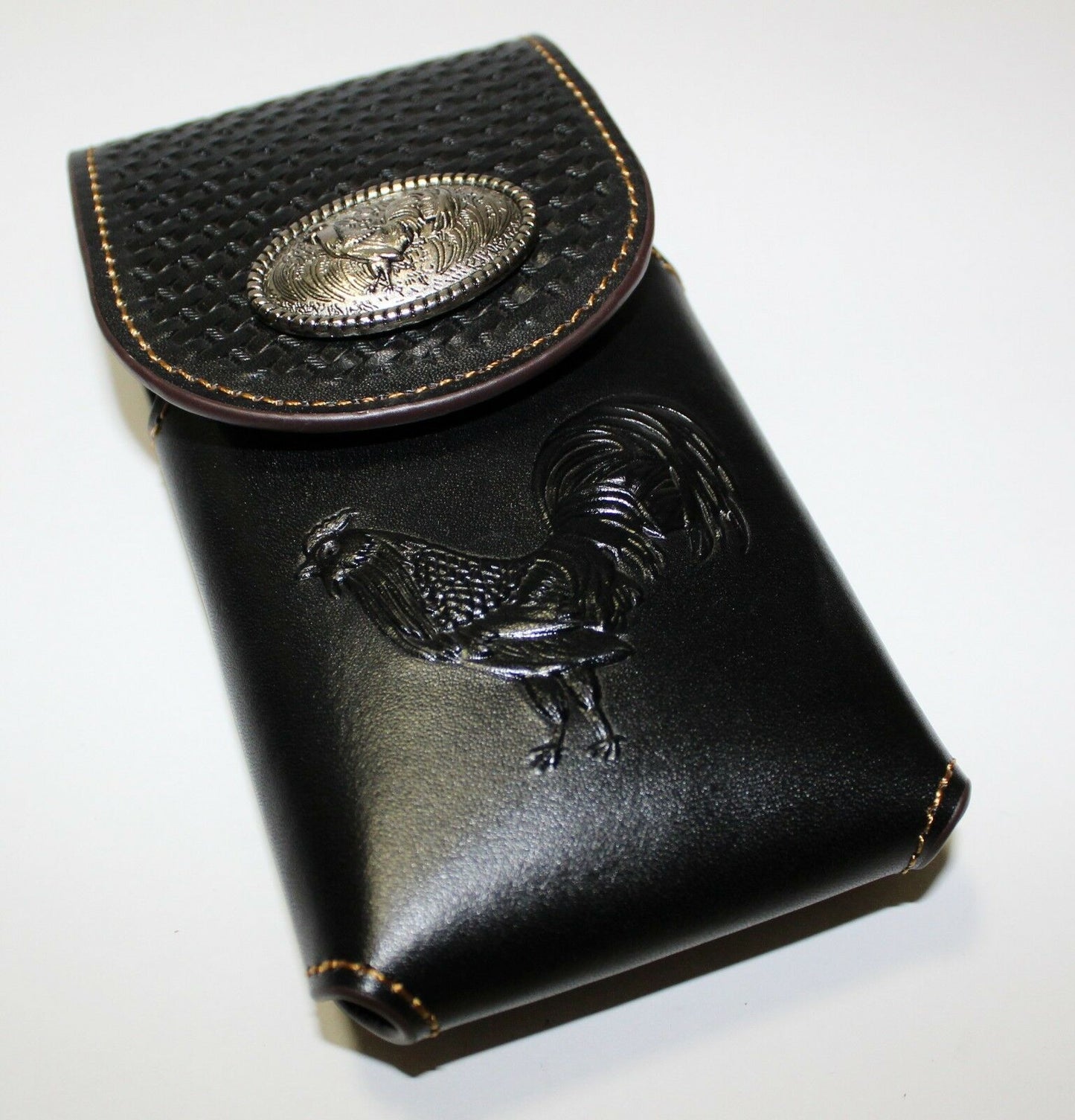 7" ROOSTER BLACK EMBOSSED LEATHER POUCH EXTRA LARGE  BELT LOOP HOLSTER CELL PHONE CASE UNIVERSAL OVERSIZE #EH12924--FREE SHIPPING