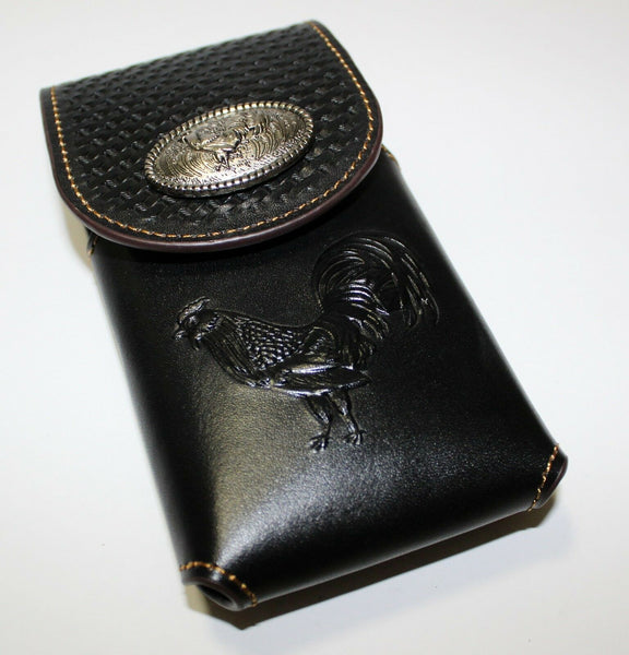 7" ROOSTER BROWN EMBOSSED LEATHER POUCH EXTRA LARGE  BELT LOOP HOLSTER CELL PHONE CASE UNIVERSAL OVERSIZE #EH12925--FREE SHIPPING