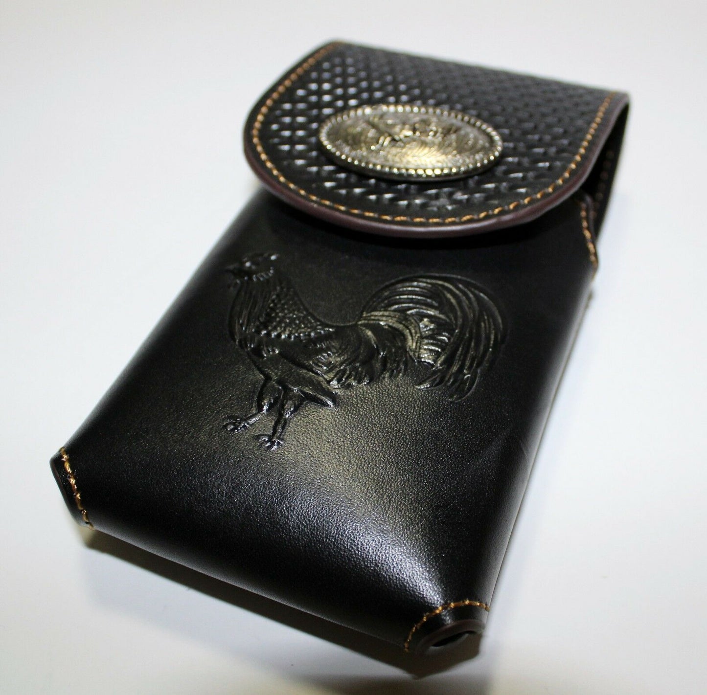 7" ROOSTER BLACK EMBOSSED LEATHER POUCH EXTRA LARGE  BELT LOOP HOLSTER CELL PHONE CASE UNIVERSAL OVERSIZE #EH12924--FREE SHIPPING