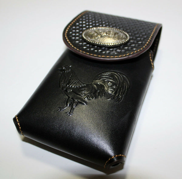 7" ROOSTER BROWN EMBOSSED LEATHER POUCH EXTRA LARGE  BELT LOOP HOLSTER CELL PHONE CASE UNIVERSAL OVERSIZE #EH12925--FREE SHIPPING