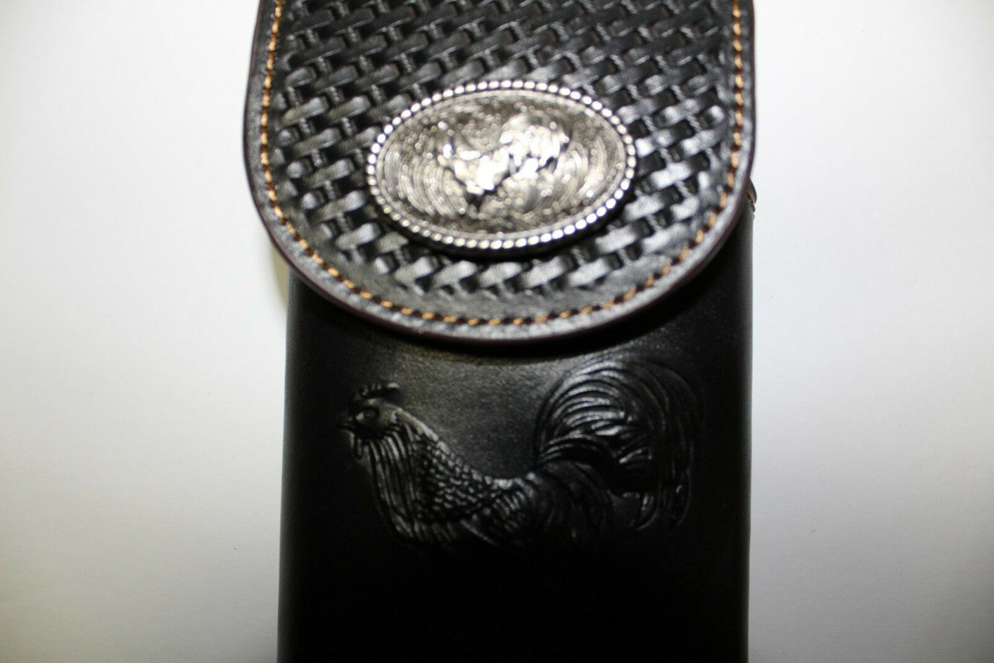 7" ROOSTER BLACK EMBOSSED LEATHER POUCH EXTRA LARGE  BELT LOOP HOLSTER CELL PHONE CASE UNIVERSAL OVERSIZE #EH12924--FREE SHIPPING