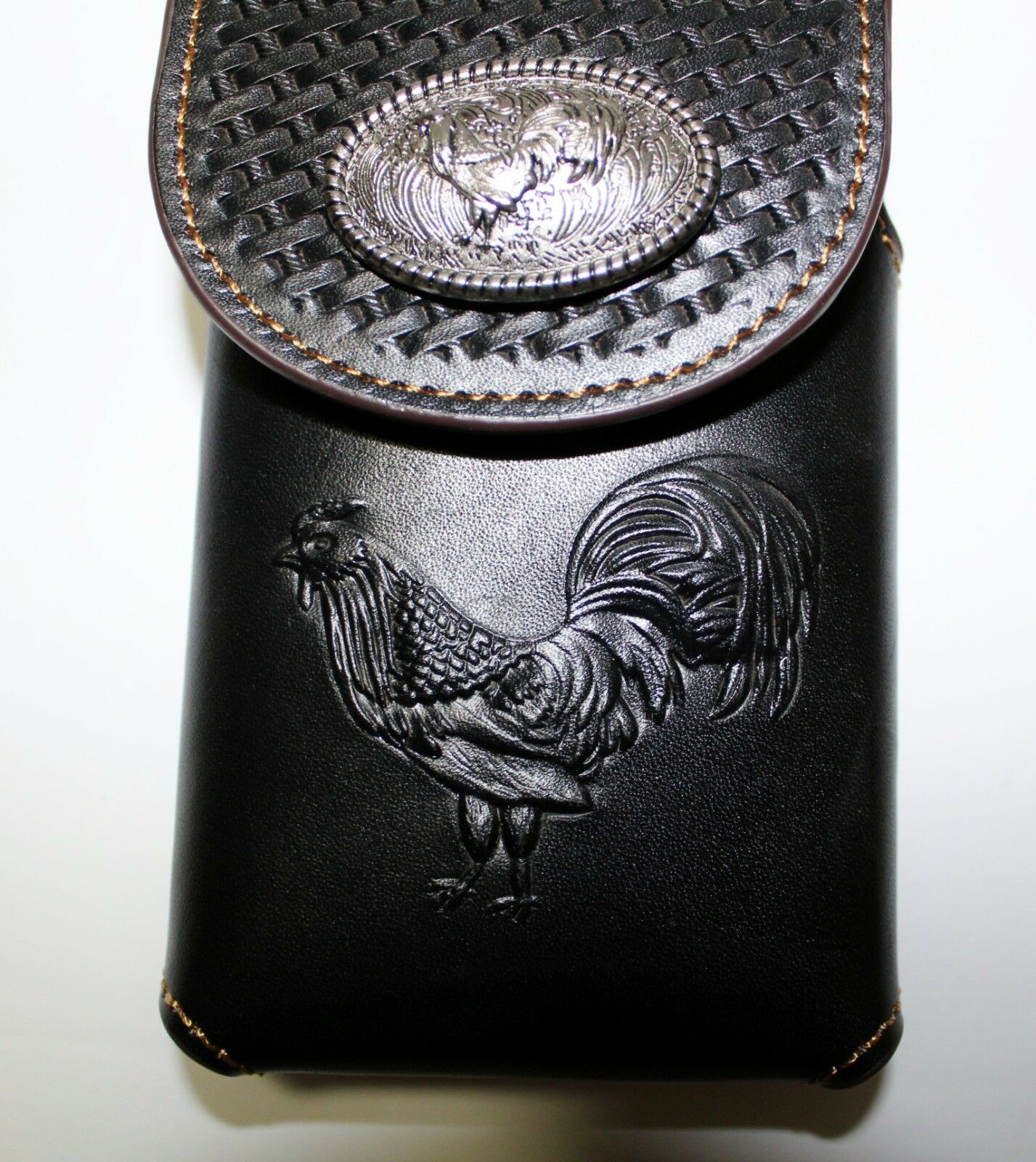 7" ROOSTER BLACK EMBOSSED LEATHER POUCH EXTRA LARGE  BELT LOOP HOLSTER CELL PHONE CASE UNIVERSAL OVERSIZE #EH12924--FREE SHIPPING