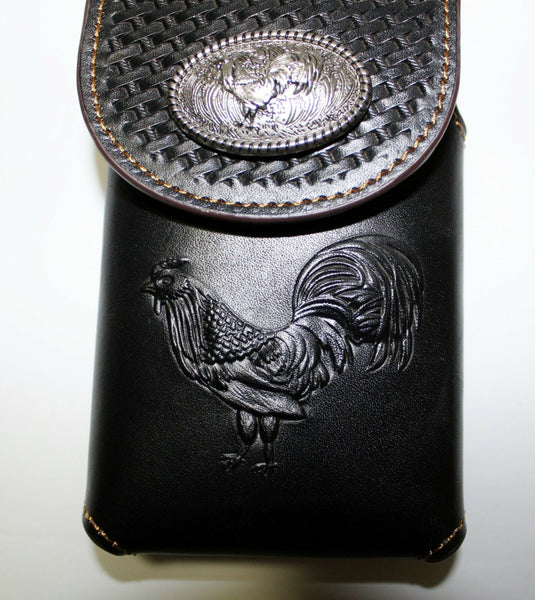 7" ROOSTER BROWN EMBOSSED LEATHER POUCH EXTRA LARGE  BELT LOOP HOLSTER CELL PHONE CASE UNIVERSAL OVERSIZE #EH12925--FREE SHIPPING