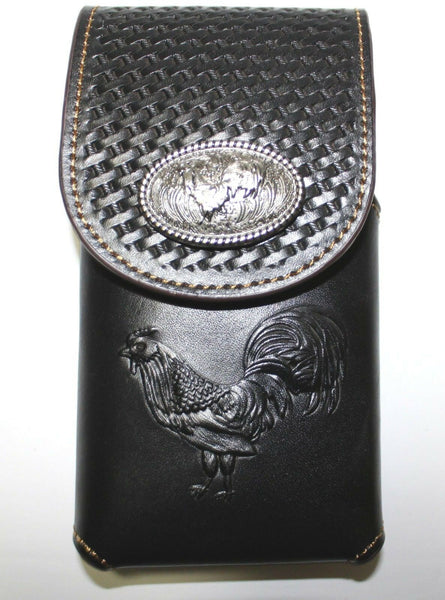 7" ROOSTER BLACK EMBOSSED LEATHER POUCH EXTRA LARGE  BELT LOOP HOLSTER CELL PHONE CASE UNIVERSAL OVERSIZE #EH12924--FREE SHIPPING