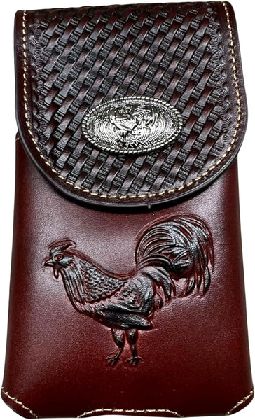 7" ROOSTER BROWN EMBOSSED LEATHER POUCH EXTRA LARGE  BELT LOOP HOLSTER CELL PHONE CASE UNIVERSAL OVERSIZE #EH12925--FREE SHIPPING