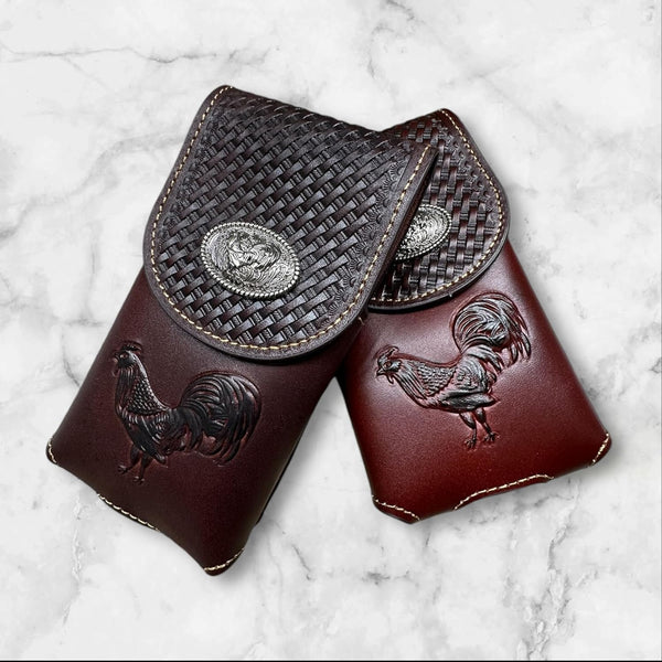 7" ROOSTER BROWN EMBOSSED LEATHER POUCH EXTRA LARGE  BELT LOOP HOLSTER CELL PHONE CASE UNIVERSAL OVERSIZE #EH12925--FREE SHIPPING