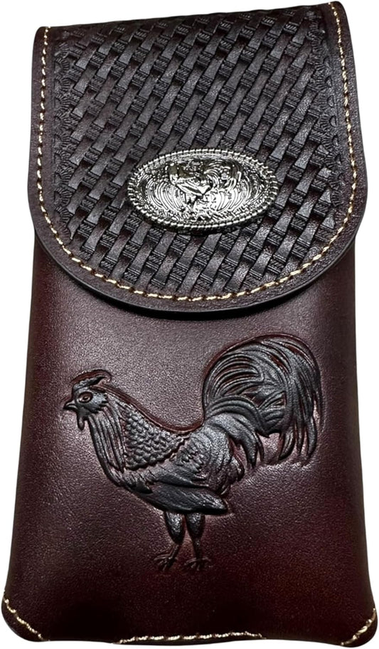 7" ROOSTER COFFEE BROWN EMBOSSED LEATHER POUCH EXTRA LARGE  BELT LOOP HOLSTER CELL PHONE CASE UNIVERSAL OVERSIZE--FREE SHIPPING