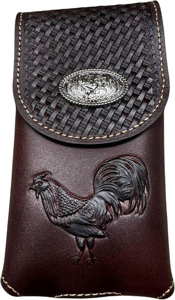 7" ROOSTER COFFEE BROWN EMBOSSED LEATHER POUCH EXTRA LARGE  BELT LOOP HOLSTER CELL PHONE CASE UNIVERSAL OVERSIZE--FREE SHIPPING