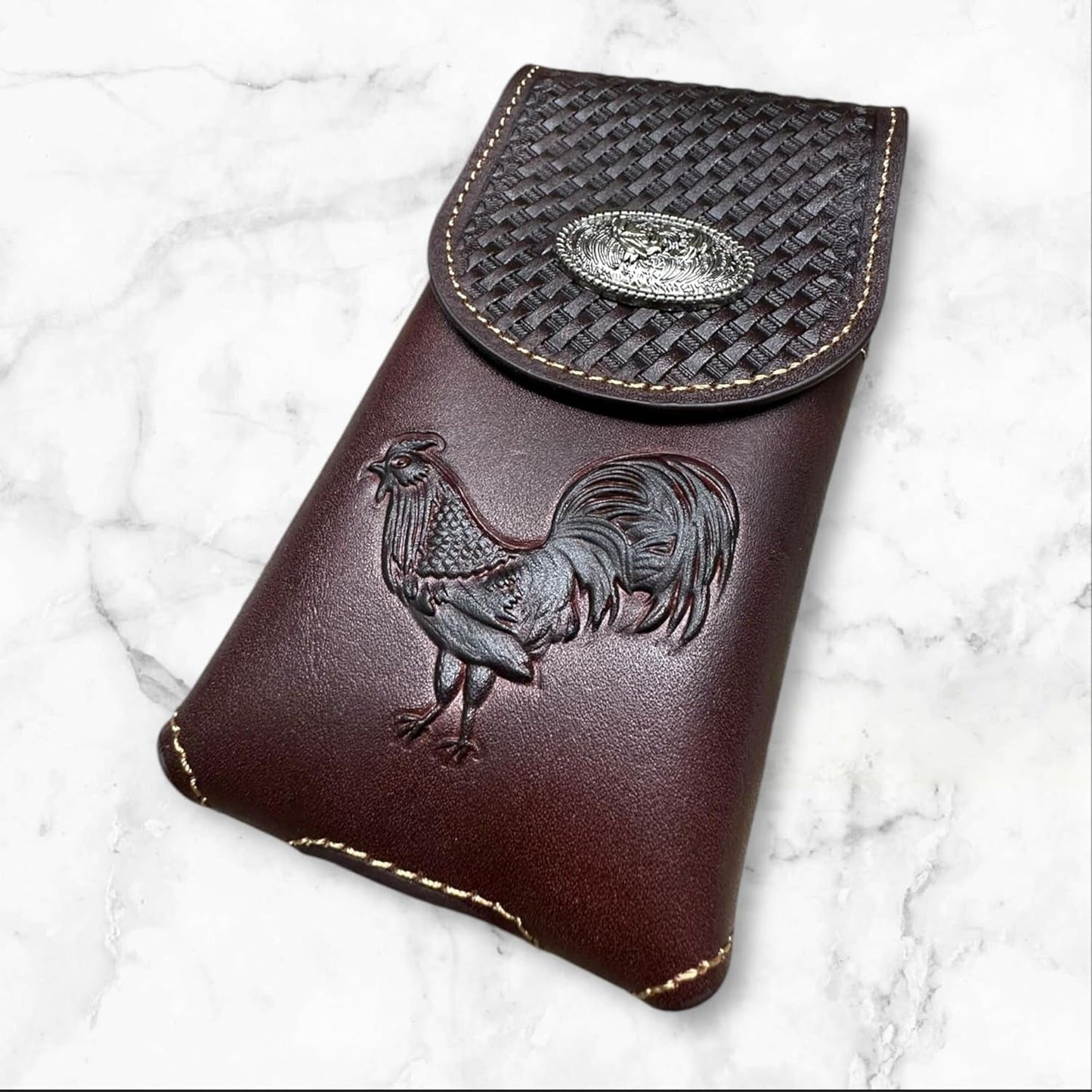 7" ROOSTER BLACK EMBOSSED LEATHER POUCH EXTRA LARGE  BELT LOOP HOLSTER CELL PHONE CASE UNIVERSAL OVERSIZE #EH12924--FREE SHIPPING