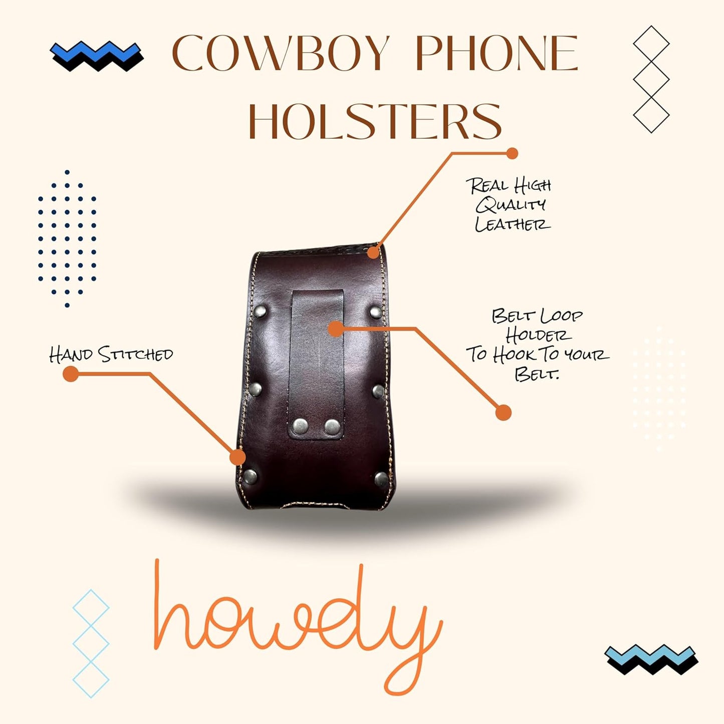 7" RODEO BULL RIDER LEATHER POUCH EXTRA LARGE  BELT LOOP HOLSTER CELL PHONE CASE UNIVERSAL OVERSIZE HANDMADE #EH12966