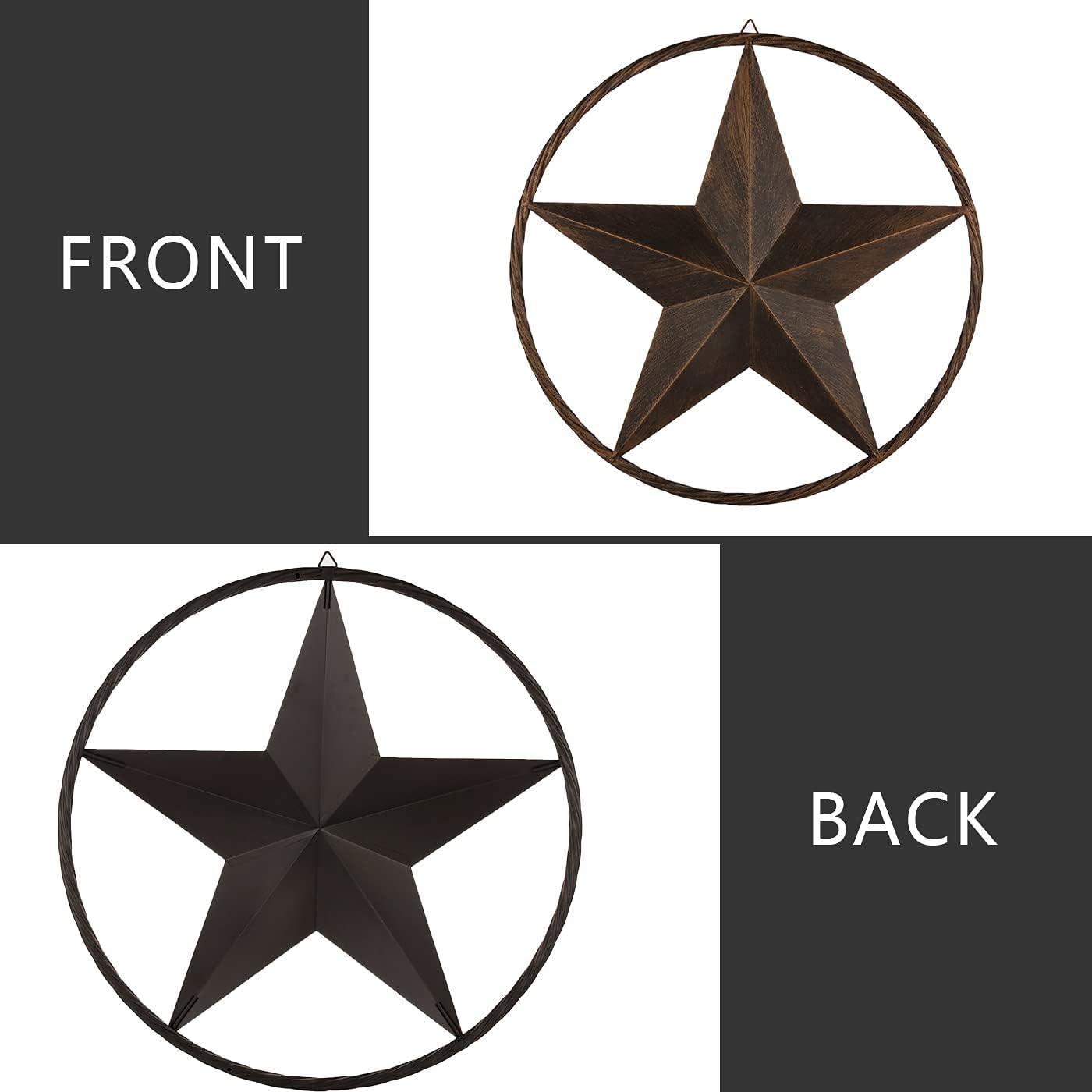 12" TO 72" BARN METAL STAR TWISTED ROPE RING RUSTIC BRONZE WESTERN HOME DECOR HANDMADE #EH10008