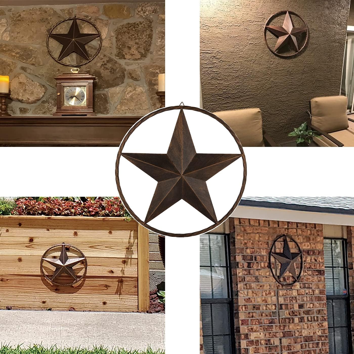 12" TO 72" BARN METAL STAR TWISTED ROPE RING RUSTIC BRONZE WESTERN HOME DECOR HANDMADE #EH10008