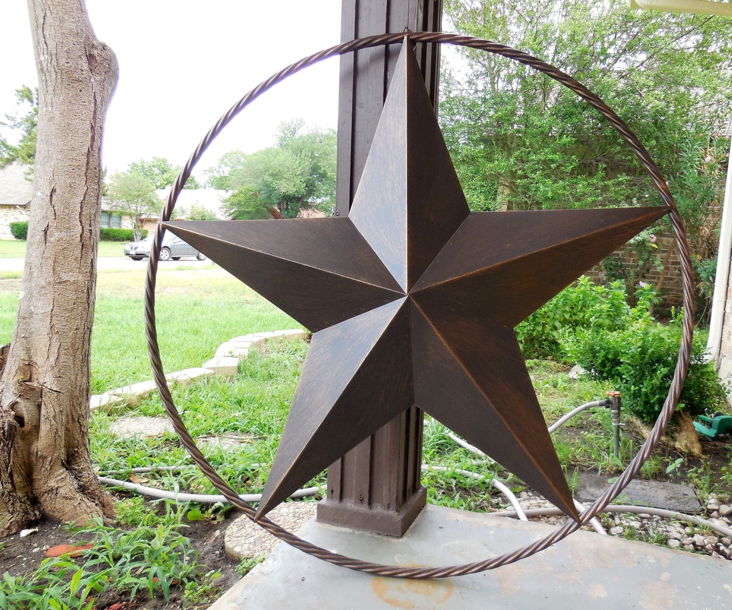 12" TO 72" BARN METAL STAR TWISTED ROPE RING RUSTIC BRONZE WESTERN HOME DECOR HANDMADE #EH10008