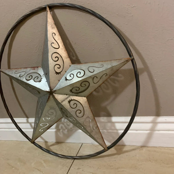GALVANIZED SCROLL CARVED METAL BARN STAR WALL ART WESTERN HOME DECOR HANDMADE #EH12313