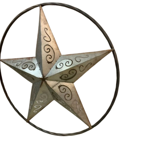 GALVANIZED SCROLL CARVED METAL BARN STAR WALL ART WESTERN HOME DECOR HANDMADE #EH12313