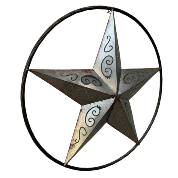GALVANIZED SCROLL CARVED METAL BARN STAR WALL ART WESTERN HOME DECOR HANDMADE #EH12313