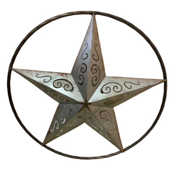 GALVANIZED SCROLL CARVED METAL BARN STAR WALL ART WESTERN HOME DECOR HANDMADE #EH12313