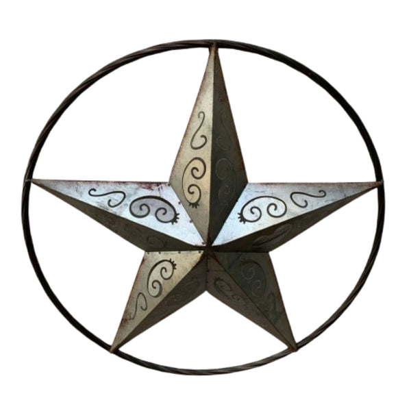 GALVANIZED SCROLL CARVED METAL BARN STAR WALL ART WESTERN HOME DECOR HANDMADE #EH12313