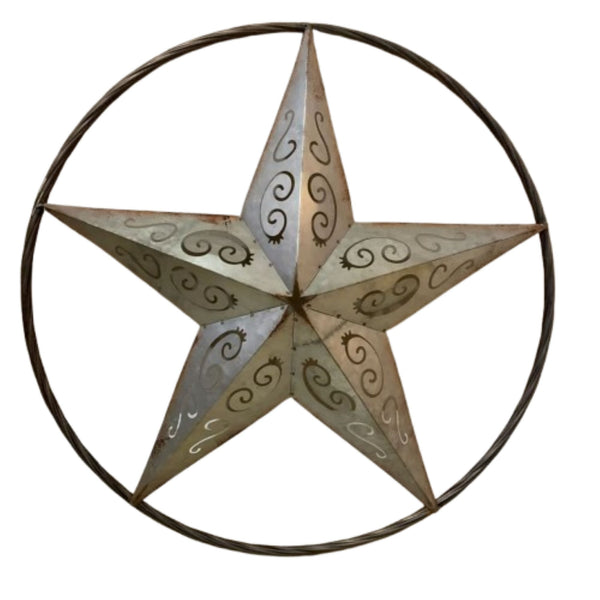 GALVANIZED SCROLL CARVED METAL BARN STAR WALL ART WESTERN HOME DECOR HANDMADE #EH12313