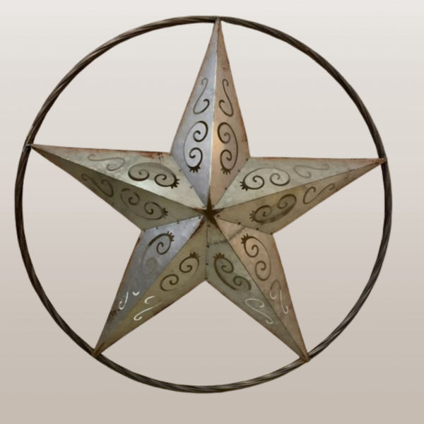 GALVANIZED SCROLL CARVED METAL BARN STAR WALL ART WESTERN HOME DECOR HANDMADE #EH12313